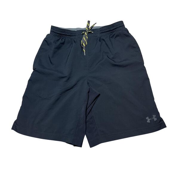 Under Armour Shorts Mens Medium Black Loose Fit Mesh Drawstring Athletic Gym - Picture 3 of 10